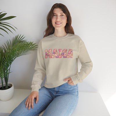 Mama Floral Crewneck Sweatshirt — Retro Pink Pattern "MAMA" Gift for Moms