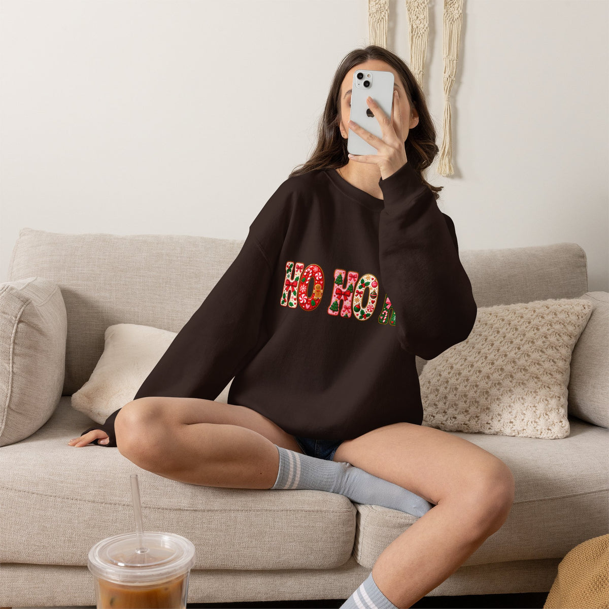 Sweatshirt — Floral "HO HO HO" Christmas Crewneck