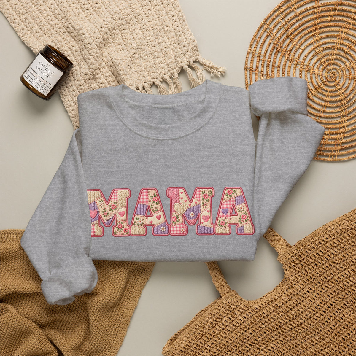Mama Floral Crewneck Sweatshirt — Retro Pink Pattern "MAMA" Gift for Moms