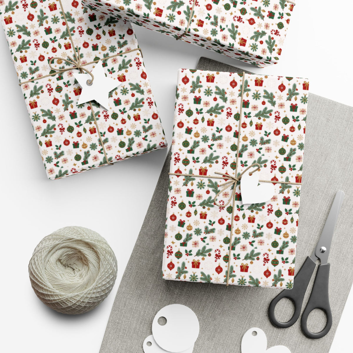 Holiday Floral Gift Wrap Paper — Festive Green & Red Pattern for Christmas Presents
