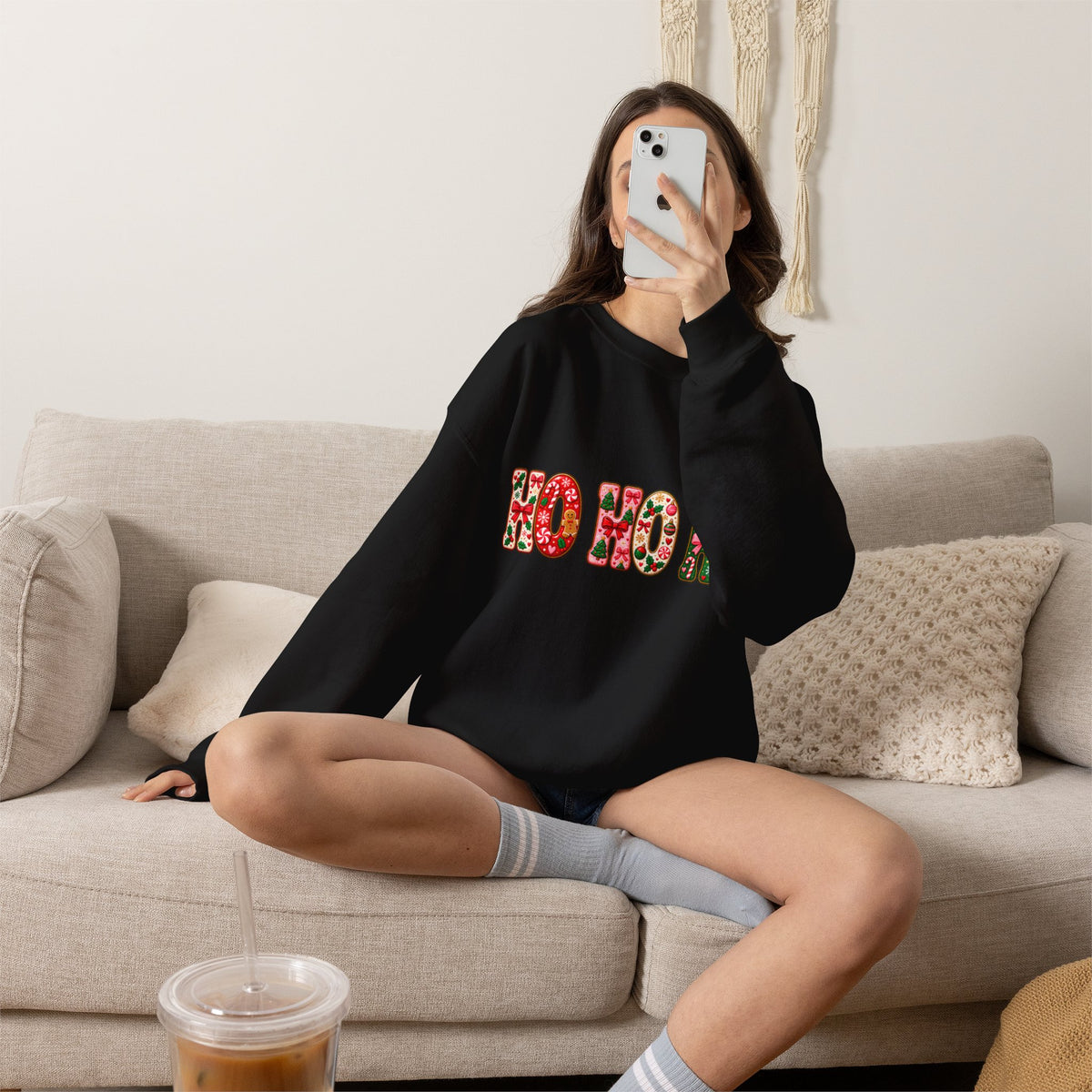 Sweatshirt — Floral "HO HO HO" Christmas Crewneck