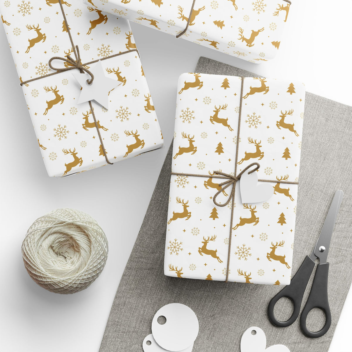 Gold Reindeer & Snowflakes Wrapping Paper