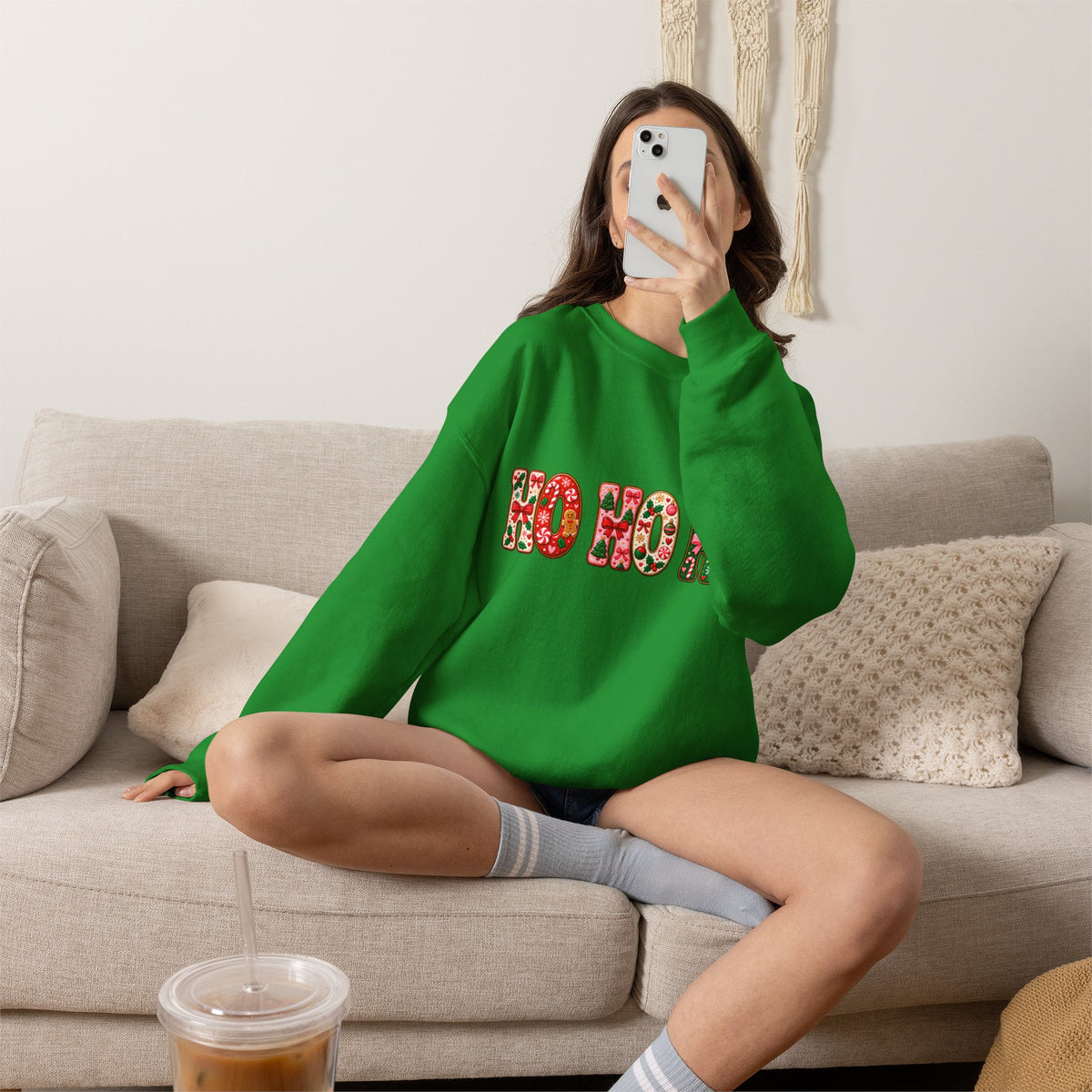Sweatshirt — Floral "HO HO HO" Christmas Crewneck