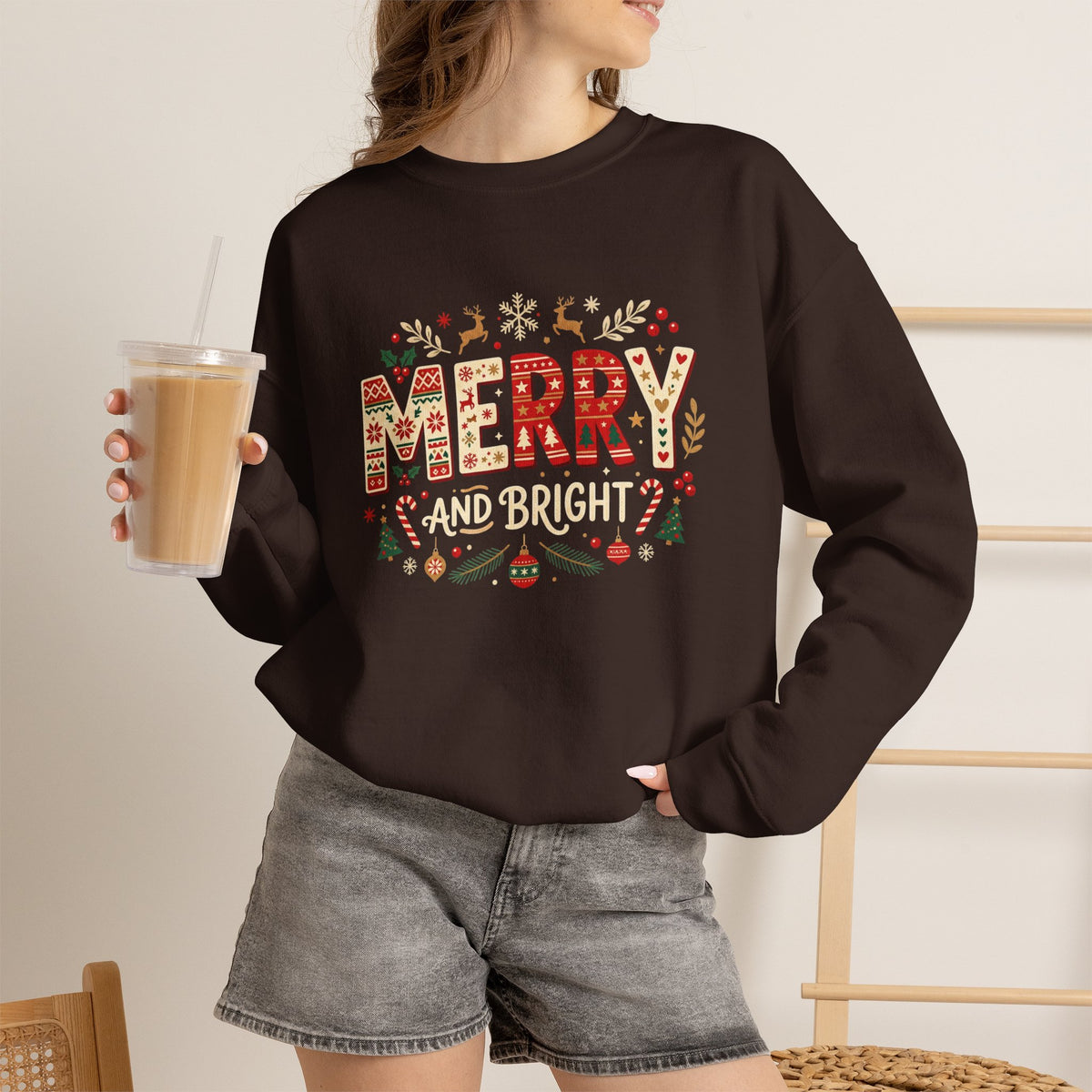 Christmas 'Merry' Crewneck Sweatshirt — Festive Holiday Graphic Sweater