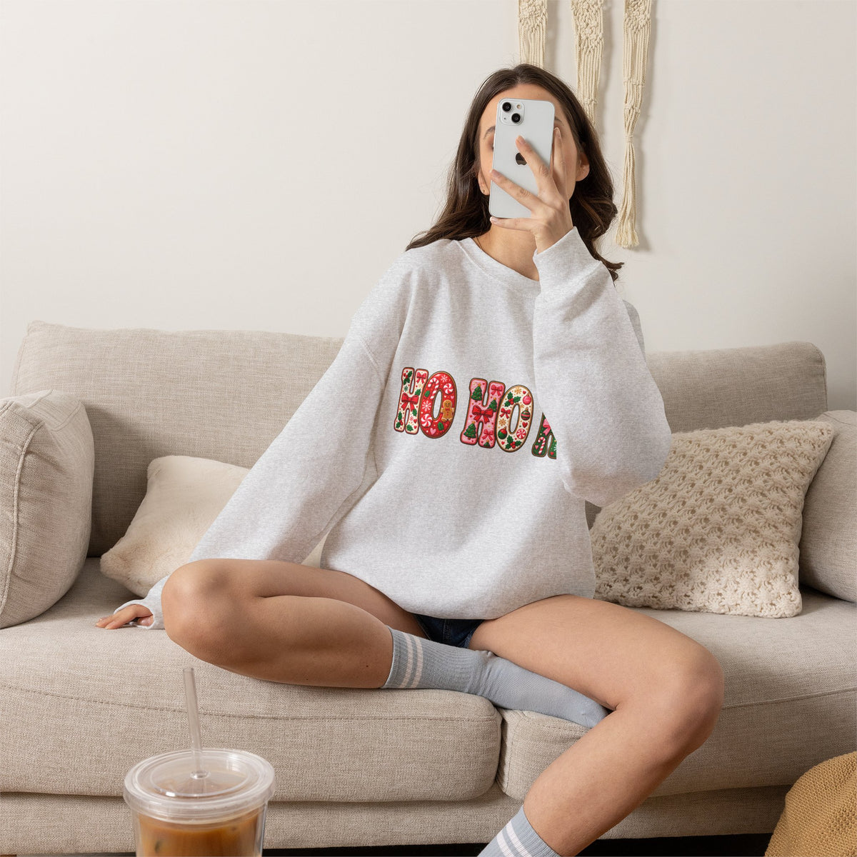 Sweatshirt — Floral "HO HO HO" Christmas Crewneck