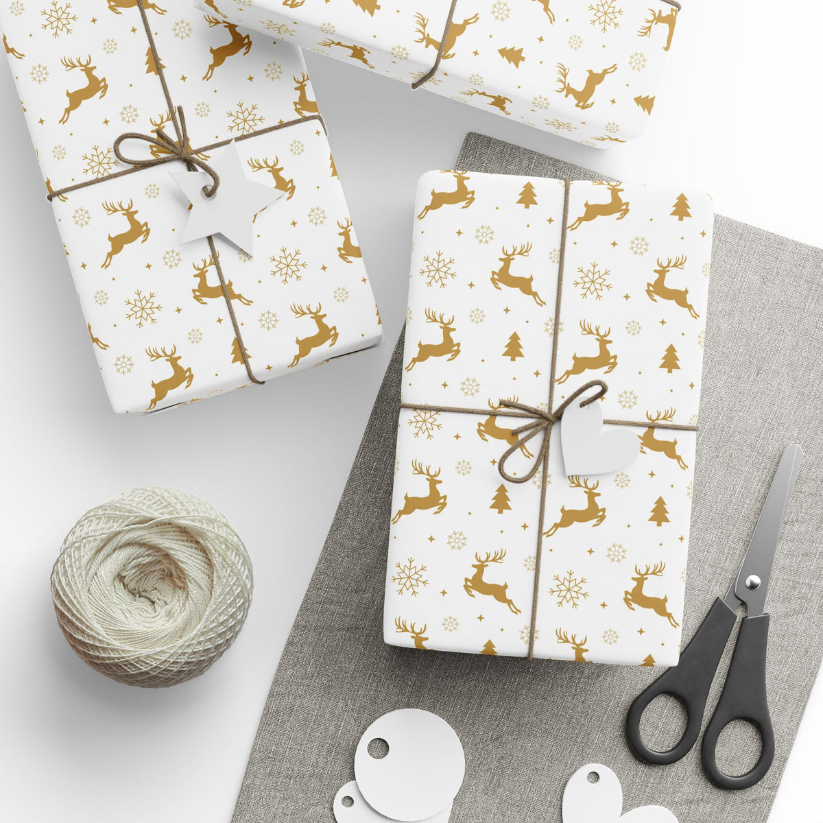 Gold Reindeer & Snowflakes Wrapping Paper