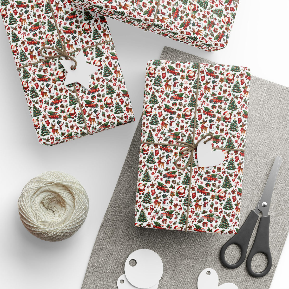 Wrapping Paper  Red & Green Truck Pattern