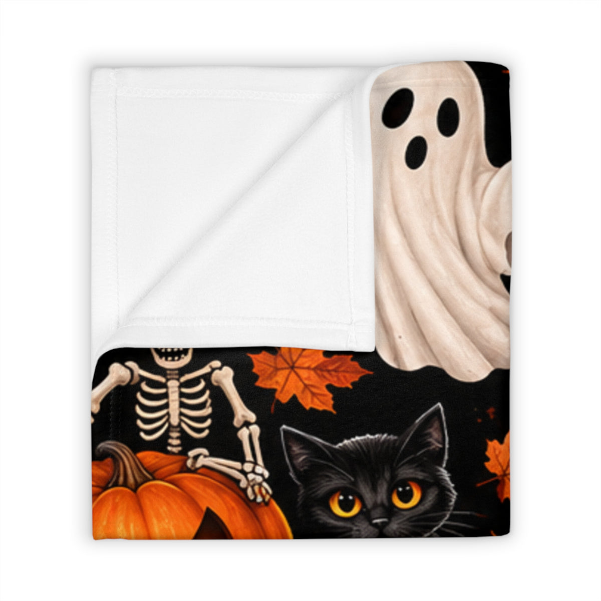 Halloween Cozy Throw Blanket — Pumpkins, Ghosts & Haunted Castle Pattern