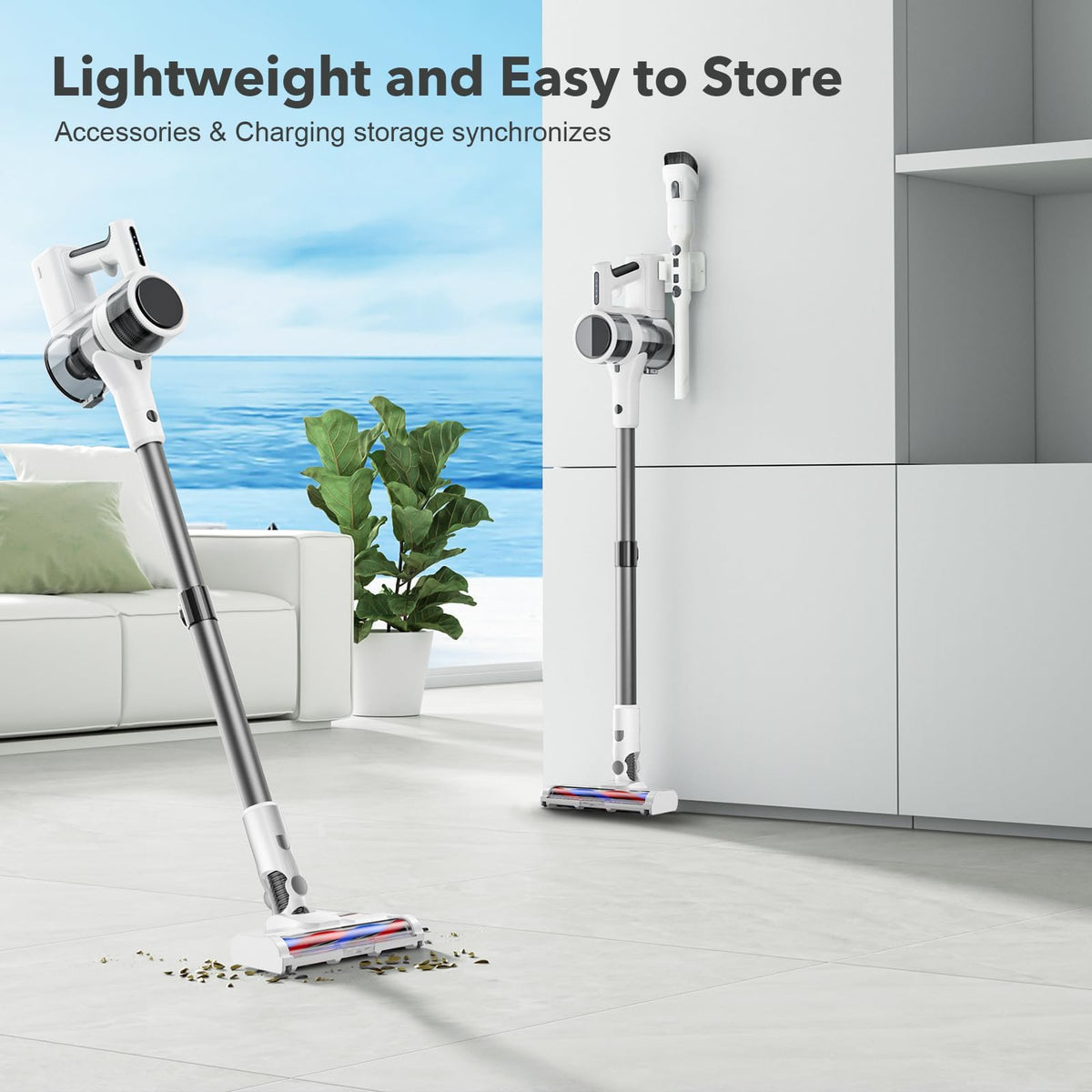 Ljuren Cordless Vacuum Cleaner 4-in-1 Multi-Functional, 80,000 RPM High Power Suction, Dual Suction Levels, Detachable & Washable Accessories, Max 40 Mins Continuous Operation(Deep White)