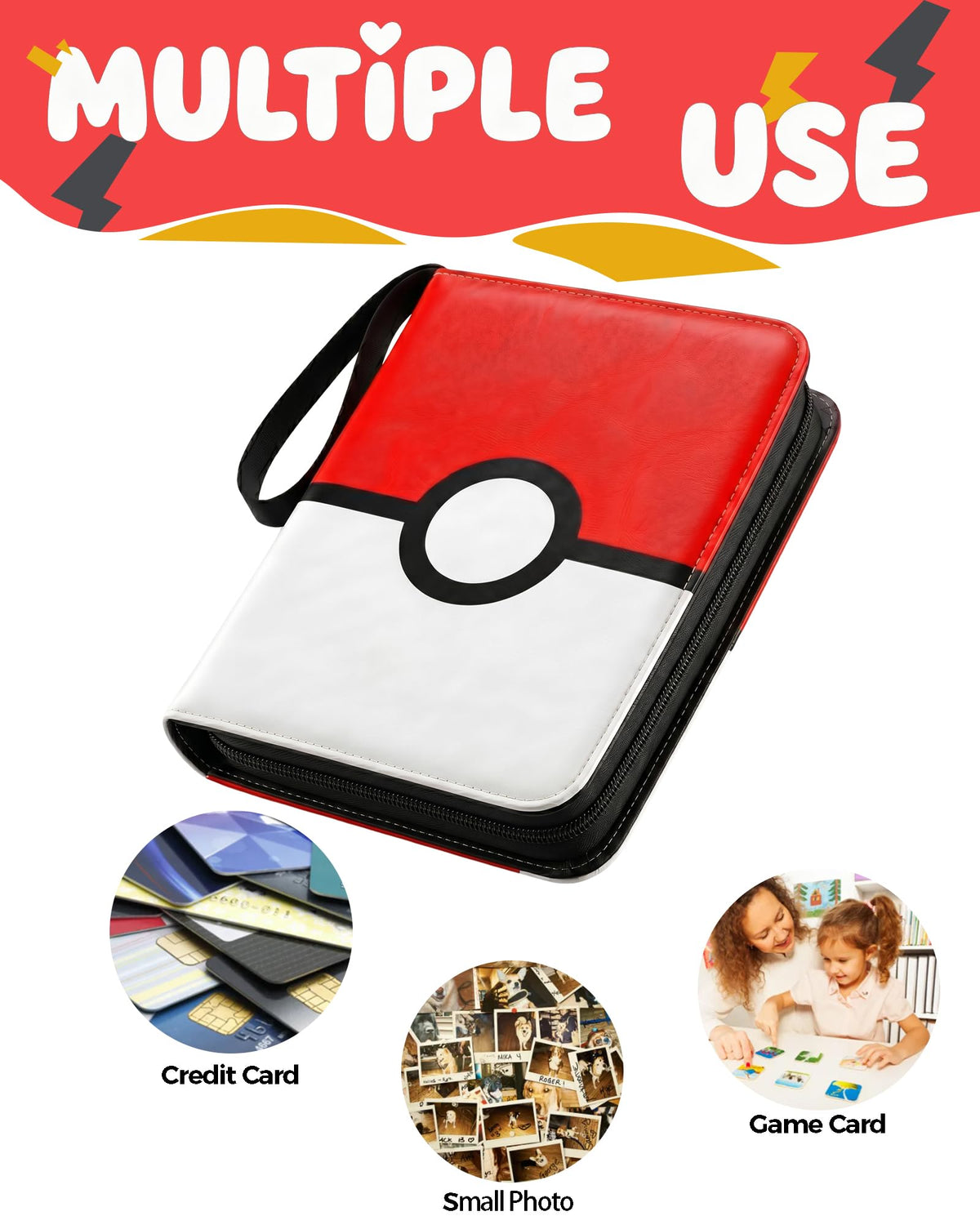 Trading Card Binder 9 Pocket,900 Pocket Card Collection Binder with 50 Removable Sleeves,PU Waterproof Zipper Binder, 3-Ring Zipper Collectible Trading Card Album for MTG/TCG/Card Holder Gift(RED)