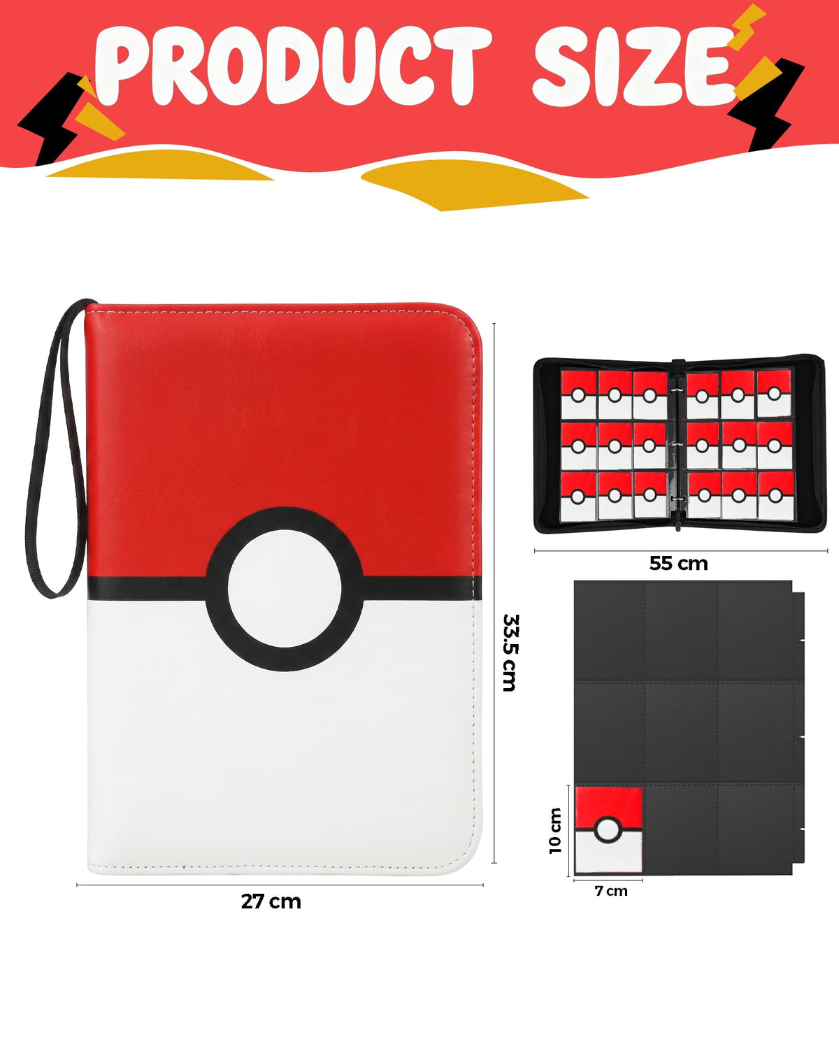 Trading Card Binder 9 Pocket,900 Pocket Card Collection Binder with 50 Removable Sleeves,PU Waterproof Zipper Binder, 3-Ring Zipper Collectible Trading Card Album for MTG/TCG/Card Holder Gift(RED)
