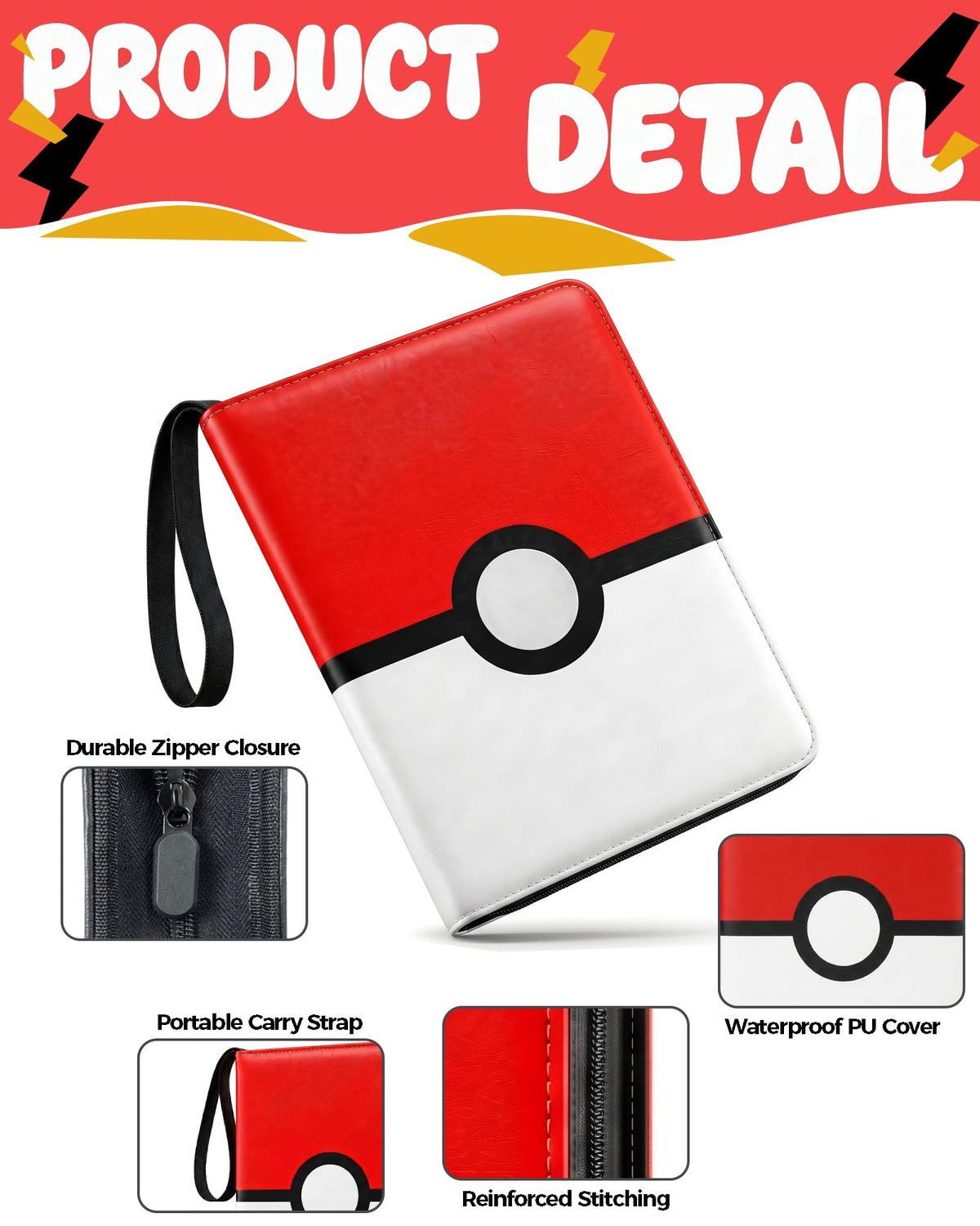Trading Card Binder 9 Pocket,900 Pocket Card Collection Binder with 50 Removable Sleeves,PU Waterproof Zipper Binder, 3-Ring Zipper Collectible Trading Card Album for MTG/TCG/Card Holder Gift(RED)