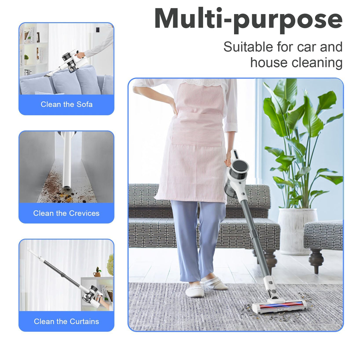 Ljuren Cordless Vacuum Cleaner 4-in-1 Multi-Functional, 80,000 RPM High Power Suction, Dual Suction Levels, Detachable & Washable Accessories, Max 40 Mins Continuous Operation(Deep White)