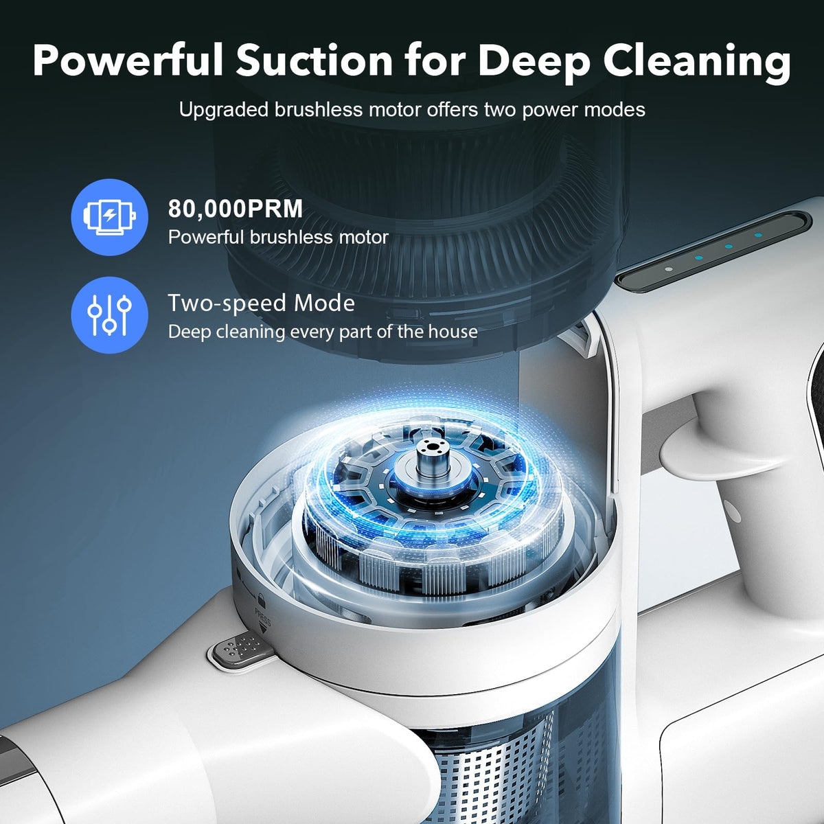 Ljuren Cordless Vacuum Cleaner 4-in-1 Multi-Functional, 80,000 RPM High Power Suction, Dual Suction Levels, Detachable & Washable Accessories, Max 40 Mins Continuous Operation(Deep White)
