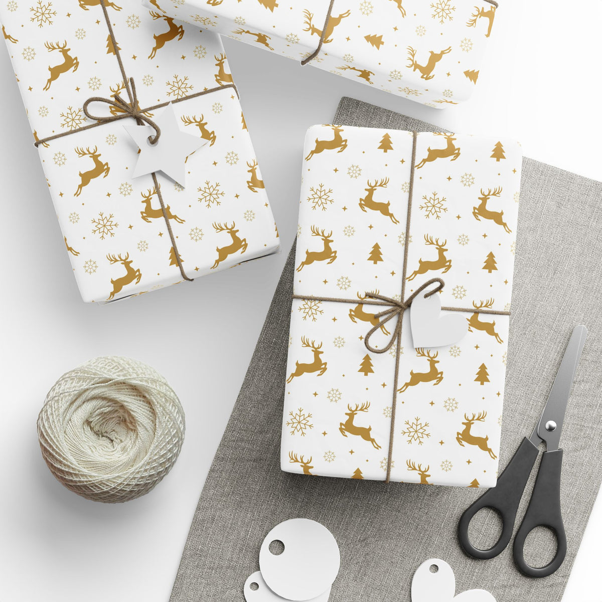 Gold Reindeer & Snowflakes Wrapping Paper
