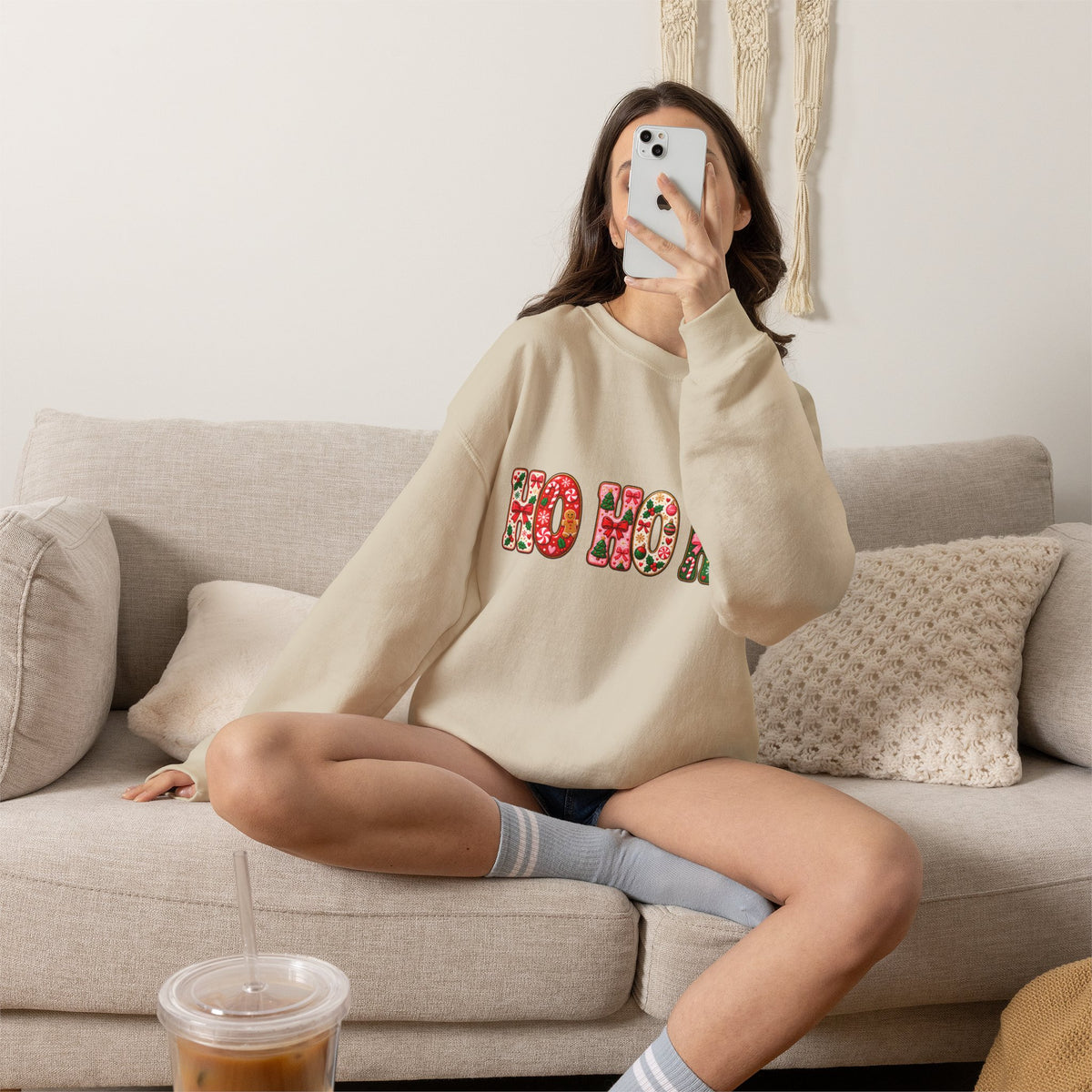 Sweatshirt — Floral "HO HO HO" Christmas Crewneck