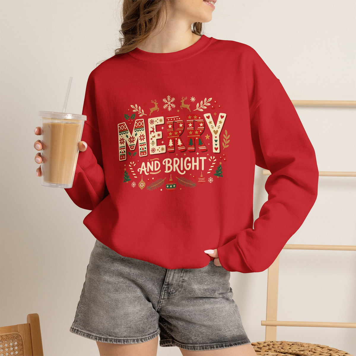 Christmas 'Merry' Crewneck Sweatshirt — Festive Holiday Graphic Sweater