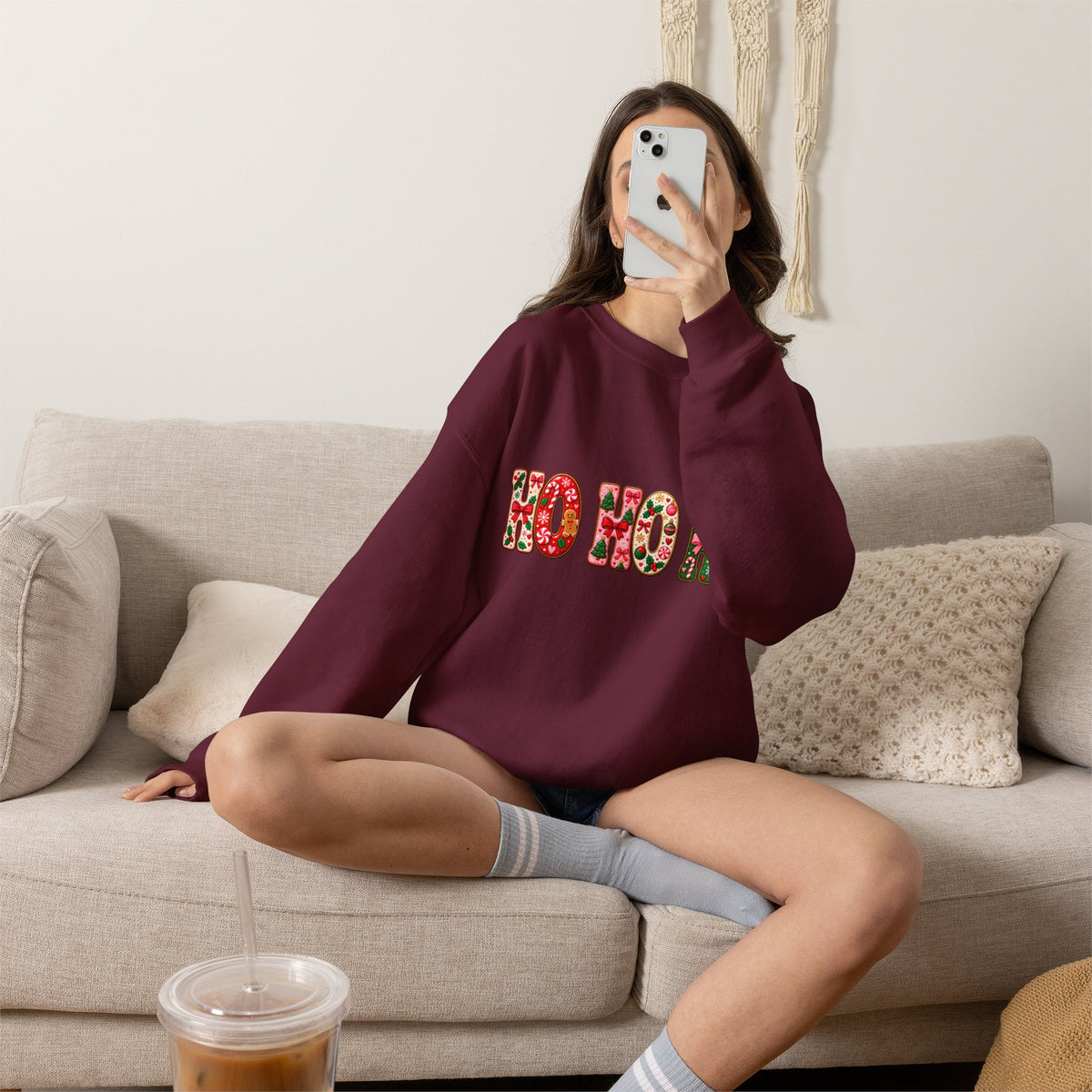 Sweatshirt — Floral "HO HO HO" Christmas Crewneck