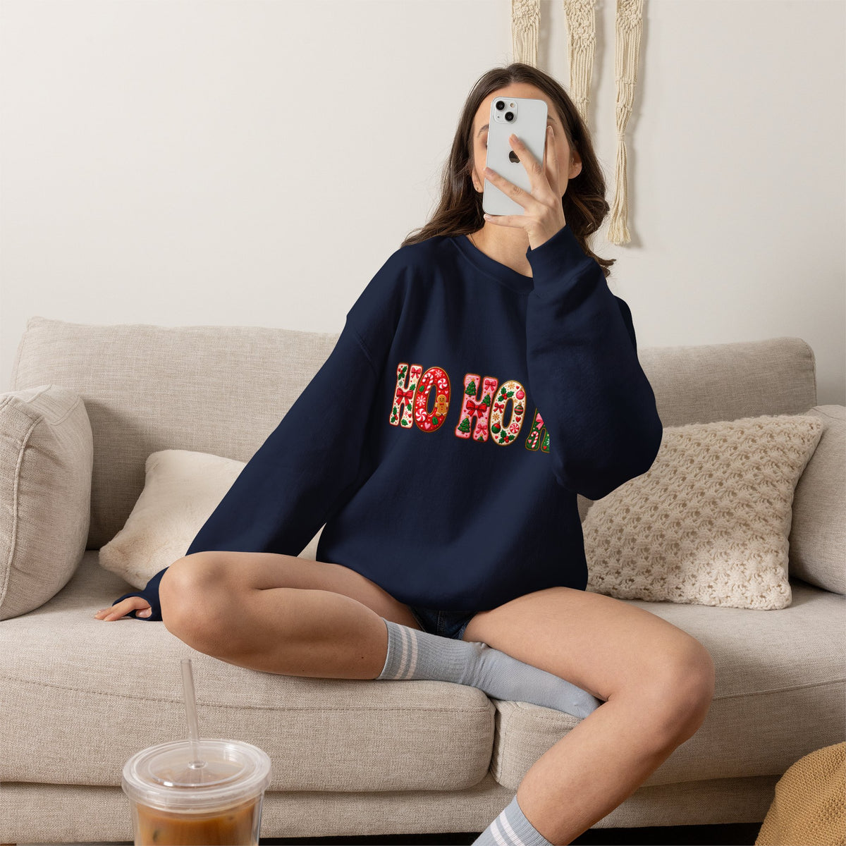 Sweatshirt — Floral "HO HO HO" Christmas Crewneck