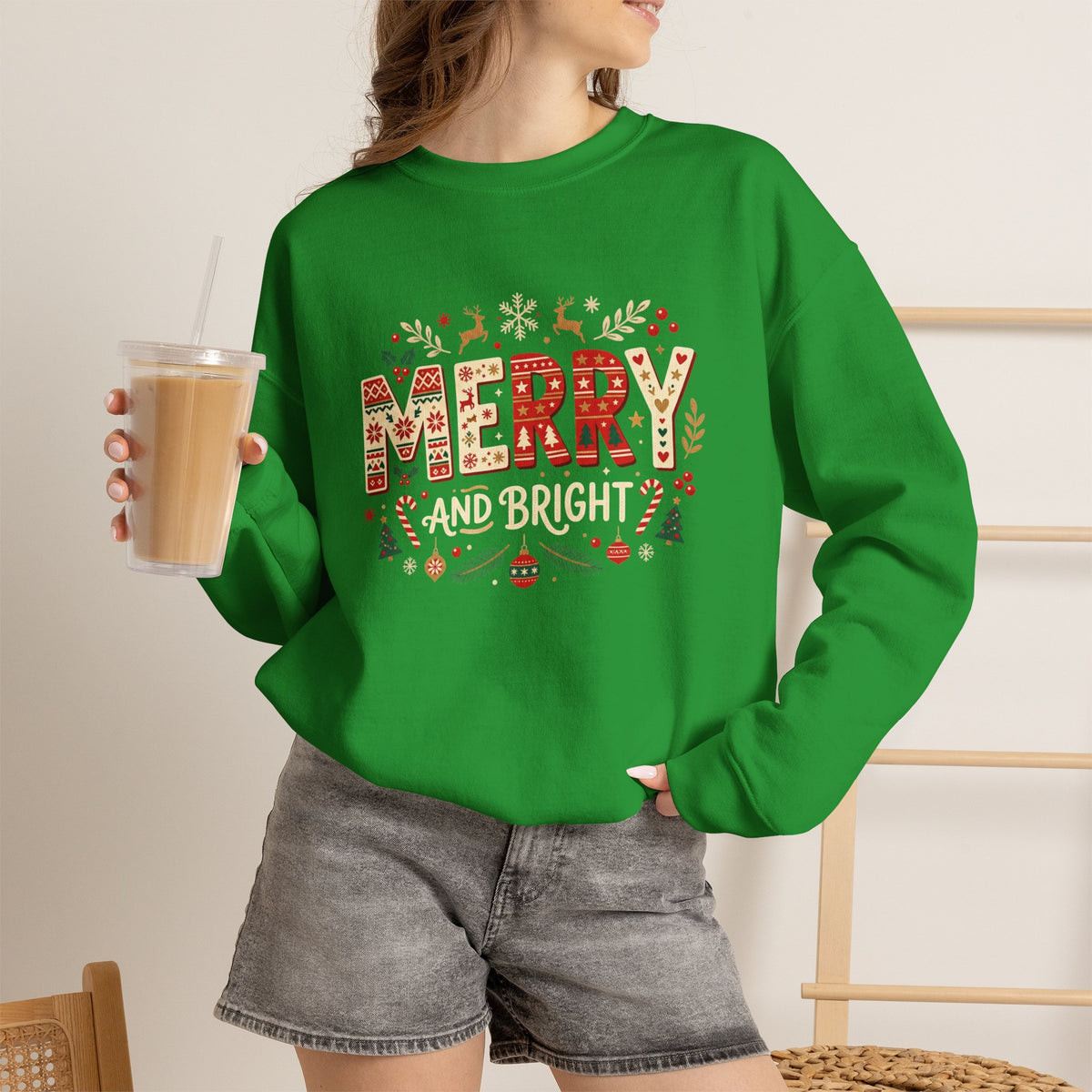 Christmas 'Merry' Crewneck Sweatshirt — Festive Holiday Graphic Sweater