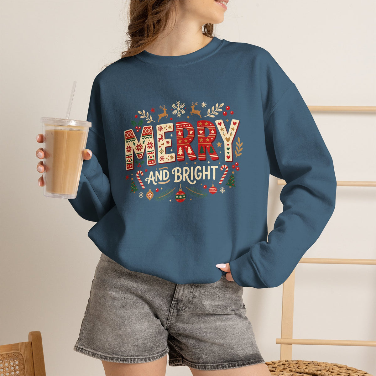 Christmas 'Merry' Crewneck Sweatshirt — Festive Holiday Graphic Sweater