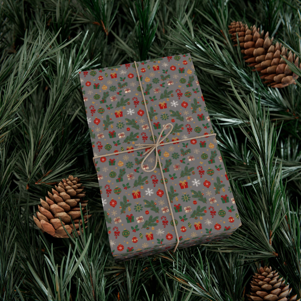 Holiday Floral Gift Wrap Paper — Festive Green & Red Pattern for Christmas Presents