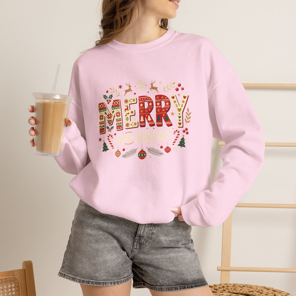 Christmas 'Merry' Crewneck Sweatshirt — Festive Holiday Graphic Sweater