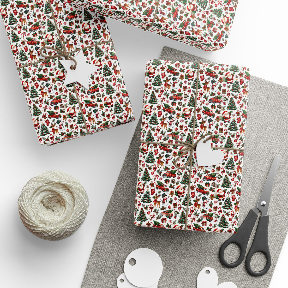 Wrapping Paper  Red & Green Truck Pattern