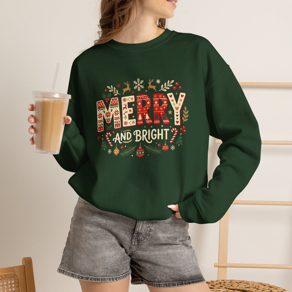 Christmas 'Merry' Crewneck Sweatshirt — Festive Holiday Graphic Sweater