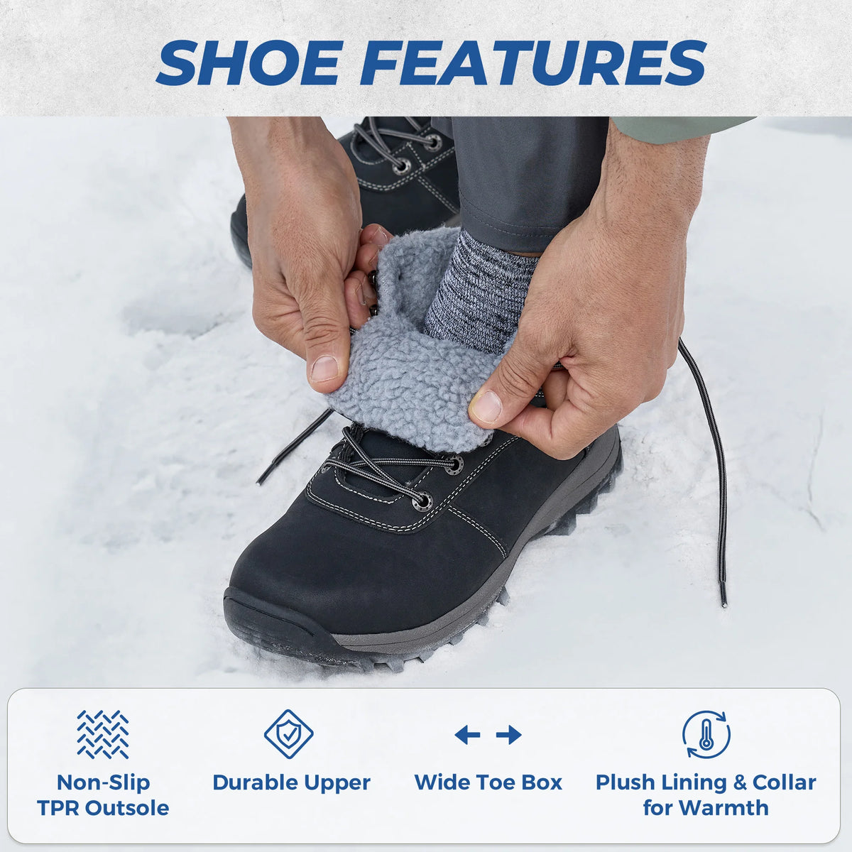 Winter Snow Boots For Men -25℃ Tick Warm Anti-Slip Lightweight Comfortable Warmth Fur Lining Ankle Boots Outdoor Winter Shoes