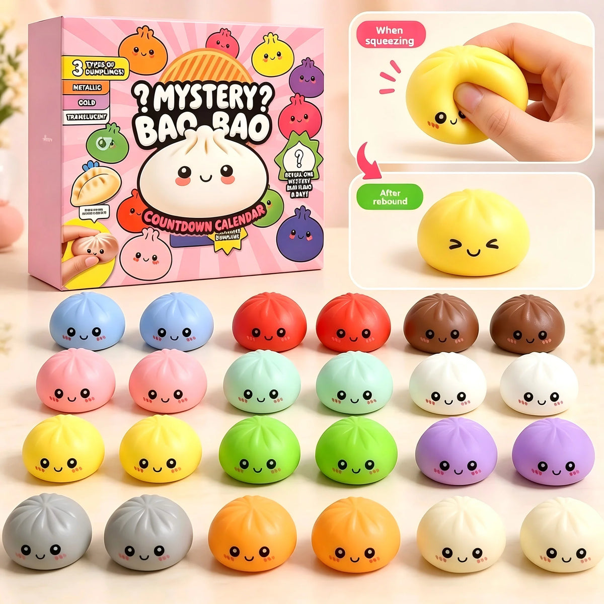 Surprise Squishy Blind Box, Needoh Advent Calendar, 24 Days Countdown Stress Relief Fidget Toys, New Year Advent Calendar Gift