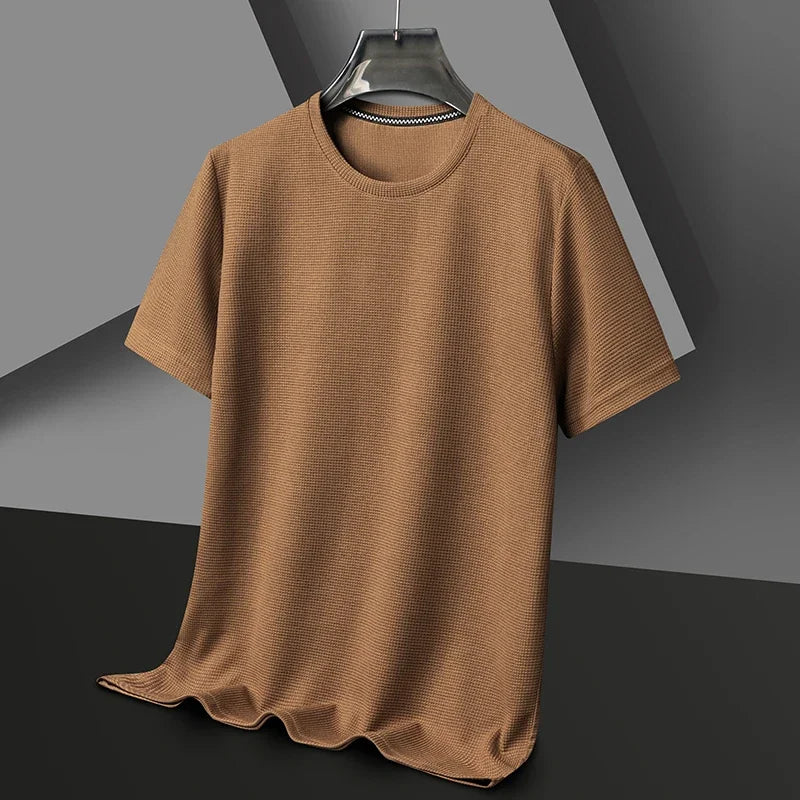 New Summer Waffle Round Neck Short Sleeved T-shirt for Men