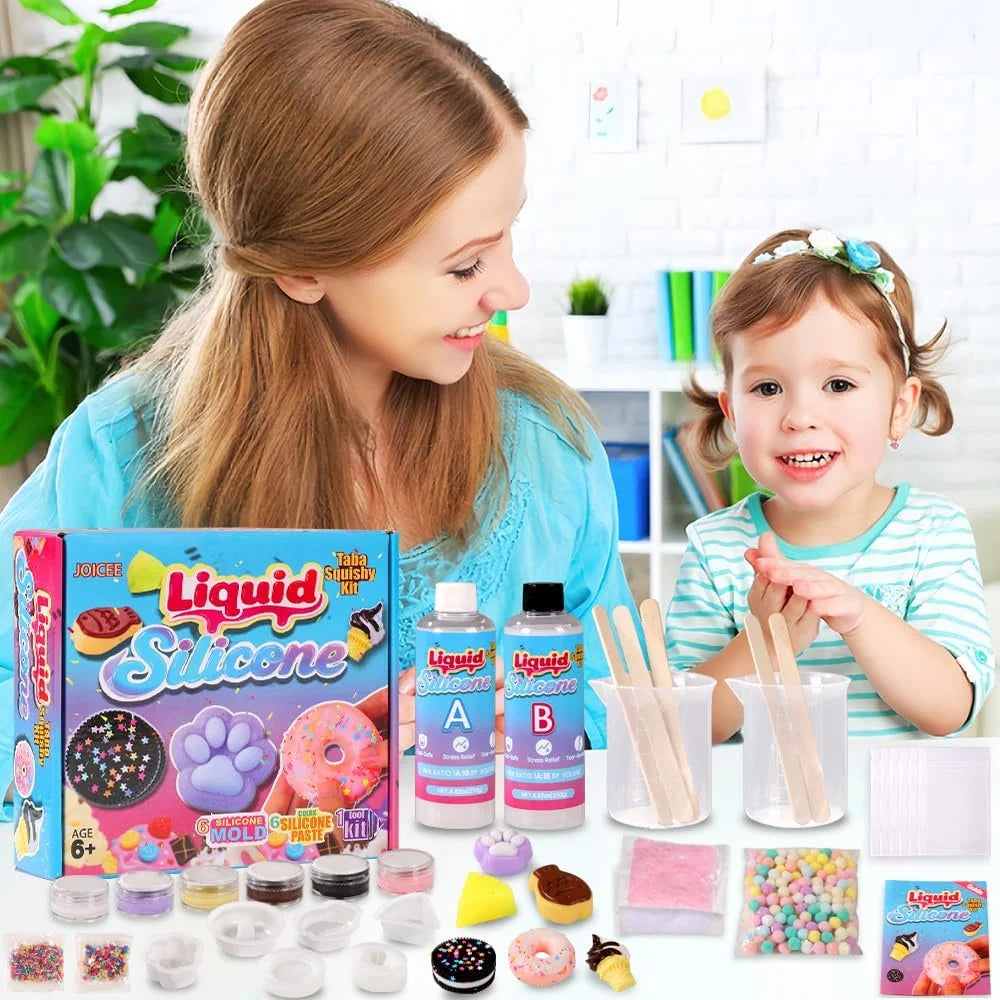 Taba Squishy Kit, DIY Squishy Making Kit 18OZ 1:1 AB Liquid Silicone with 6 Molds for Make Your Own Super Soft Squishies Maker K