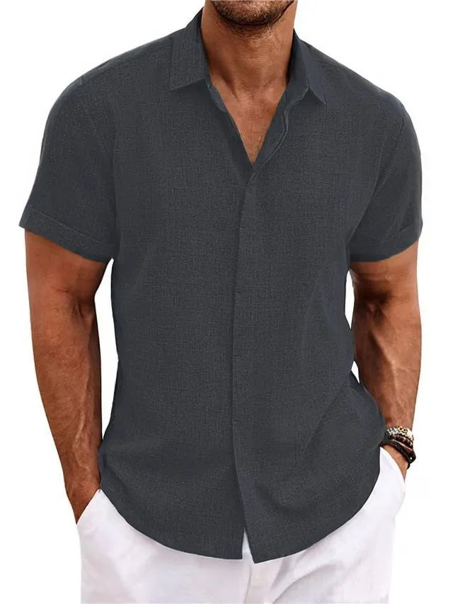 Men's Cotton Linen Short Sleeved Shirt