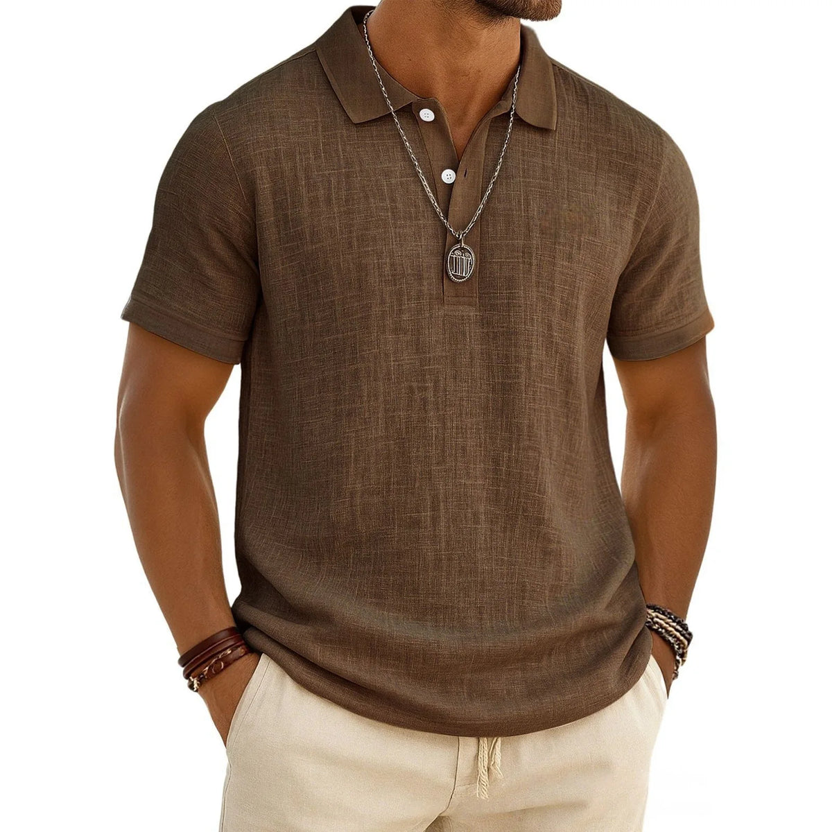 2026 New Men's Casual Solid Color Summer Bamboo Cotton Linen Short Sleeve