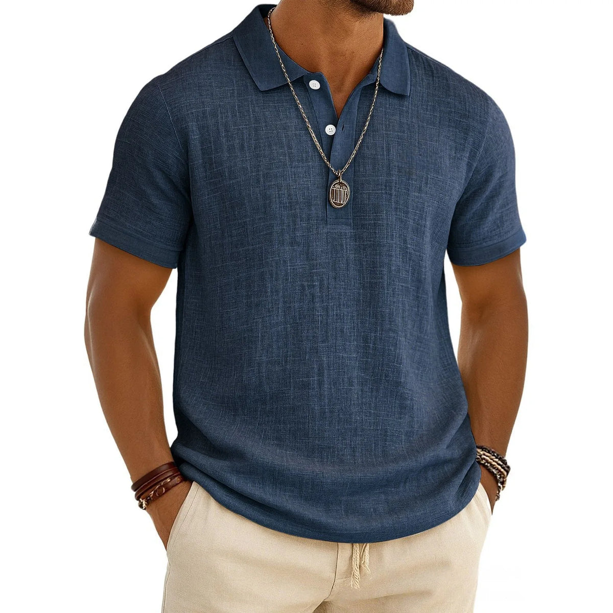 2026 New Men's Casual Solid Color Summer Bamboo Cotton Linen Short Sleeve