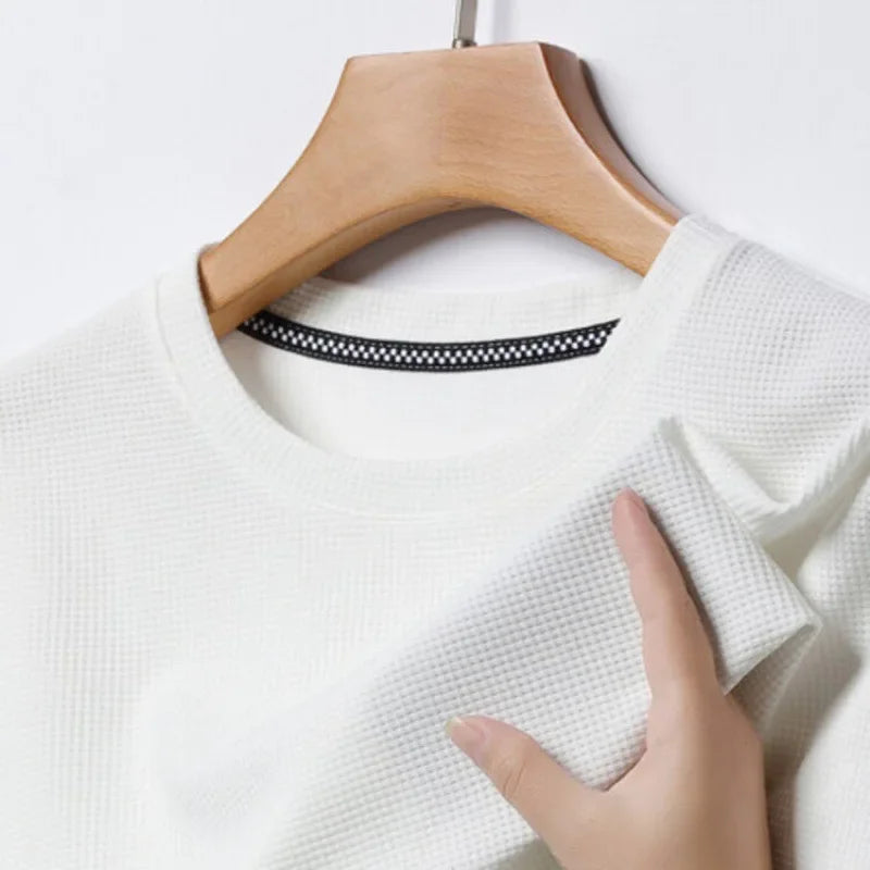 New Summer Waffle Round Neck Short Sleeved T-shirt for Men