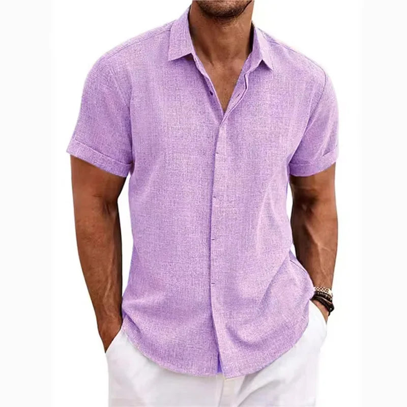 Men's Cotton Linen Short Sleeved Shirt