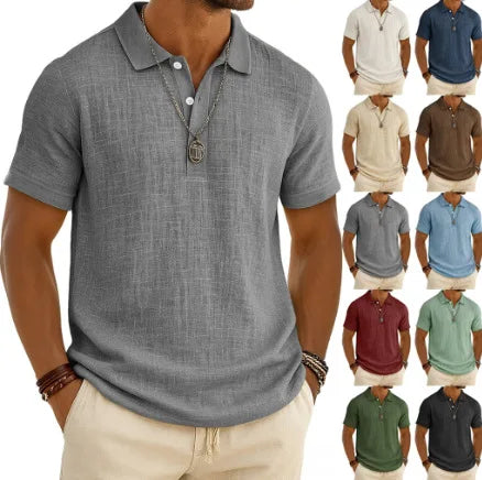 2026 New Men's Casual Solid Color Summer Bamboo Cotton Linen Short Sleeve
