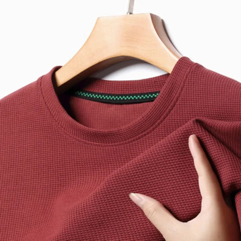 New Summer Waffle Round Neck Short Sleeved T-shirt for Men