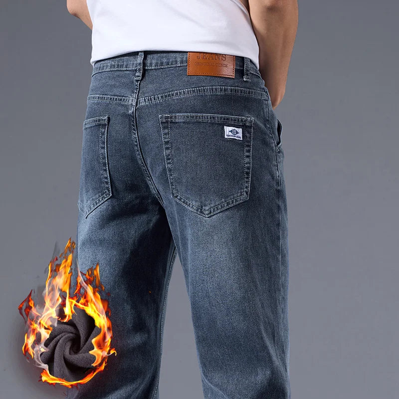 Men's Winter Fleece Thicken Lightweight  Straight Leg Jeans