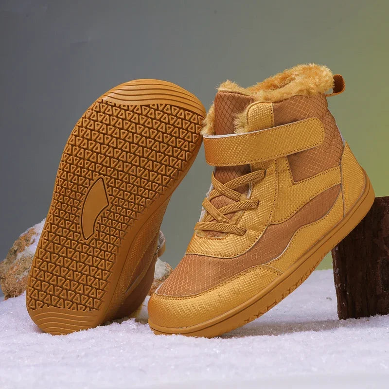 Boys Girls Winter Snow Boots Wide Toe Barefoot Insulated Waterproof Fur Lined Shoes for Kids Cold Weather Outdoor Sneakers