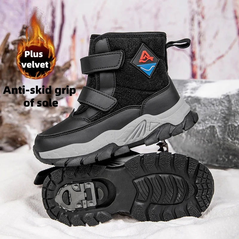 Winter children's leisure snow boots non-slip claw sports boots girls and boys plush boots outdoor warm thick-soled cotton boots