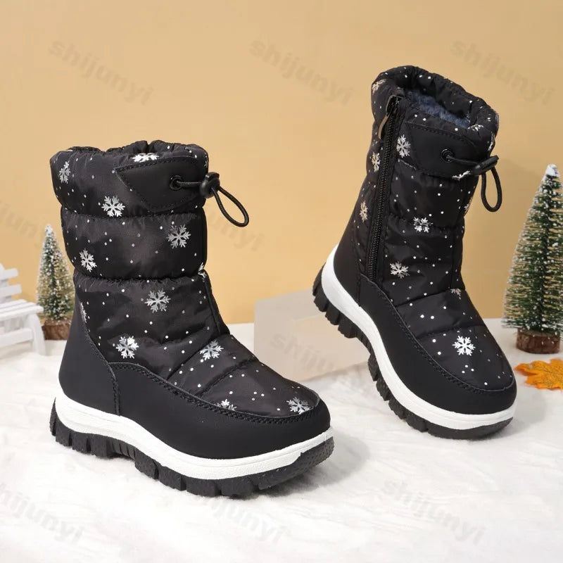 Winter Girls Boys Snow Boots Children's Knee-high Boots New 2026 Warm Plush Outdoor Platform Non Slip Kids Waterproof Long Boots