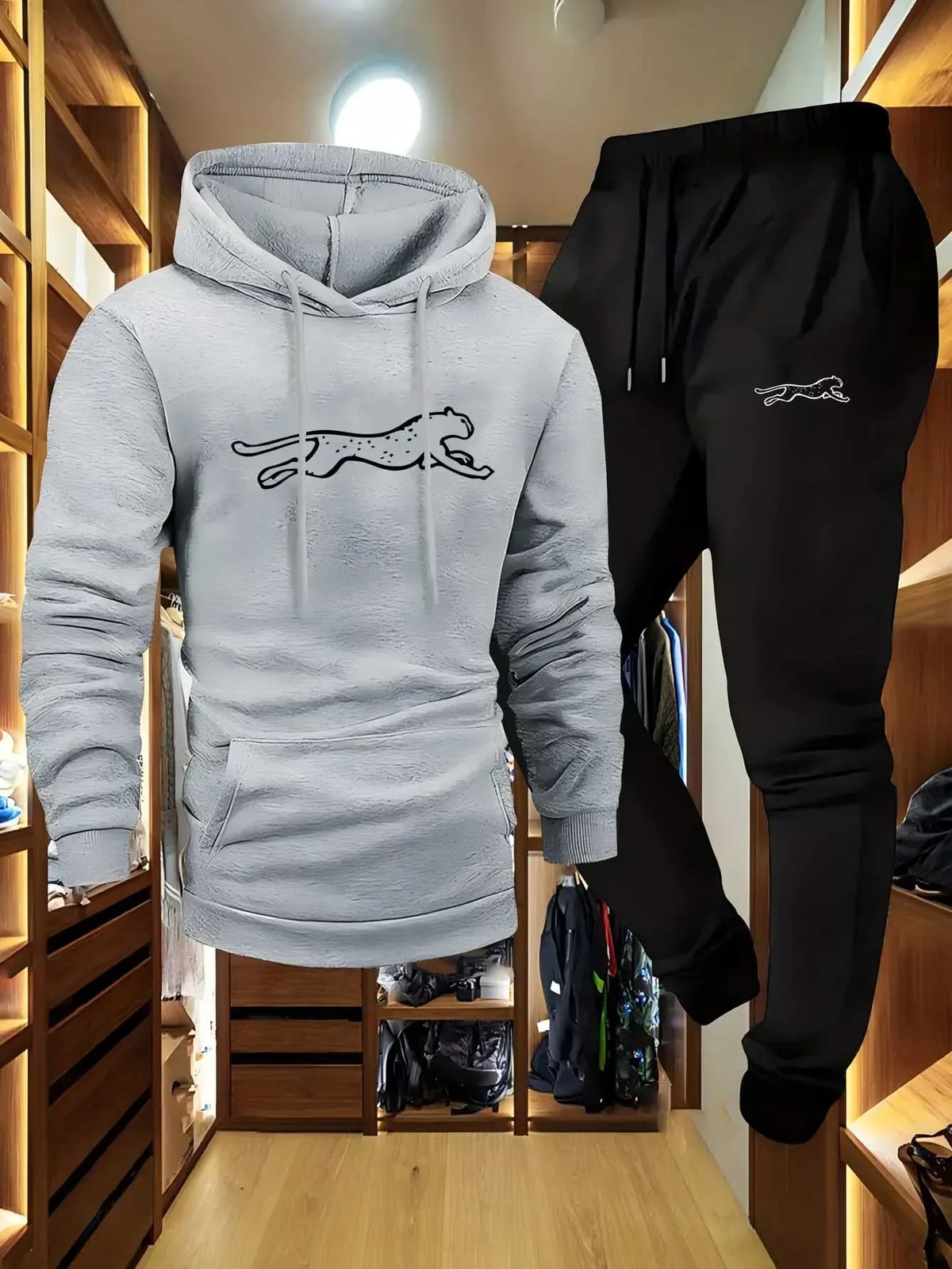Men's Hooded Sweatshirt and Sweatpants Set Casual Long-Sleeved