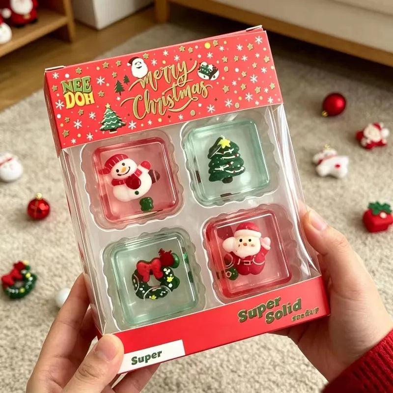 Christmas NEEDOH Mini 4-pack Set Nice Cube Stress Relief Squishy Cube Anti-Anxiety Squeeze Object Fidget Toy Holiday Gifts Set
