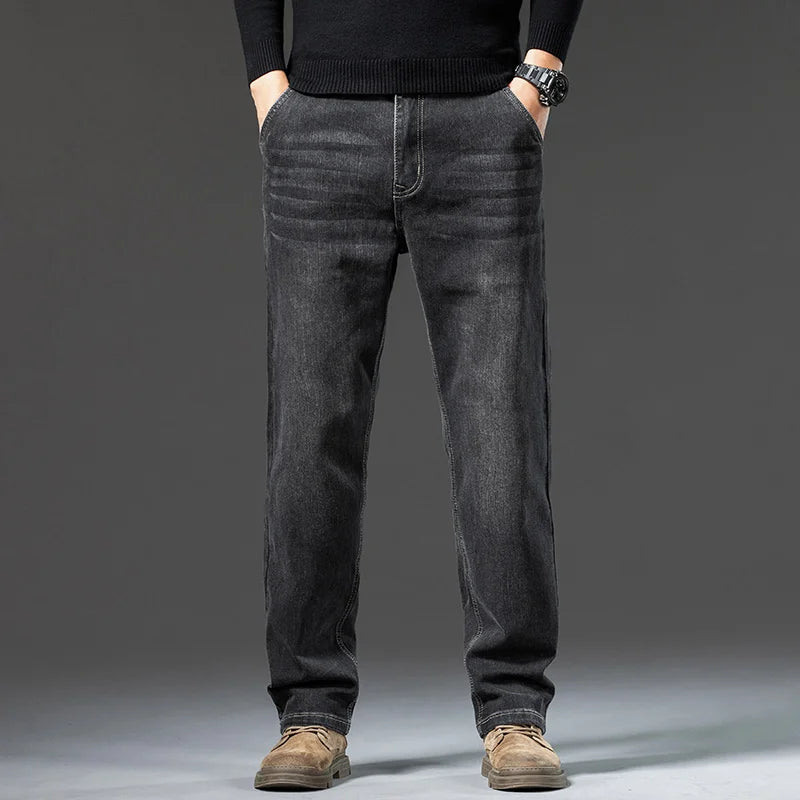 Men's Winter Fleece Thicken Lightweight  Straight Leg Jeans