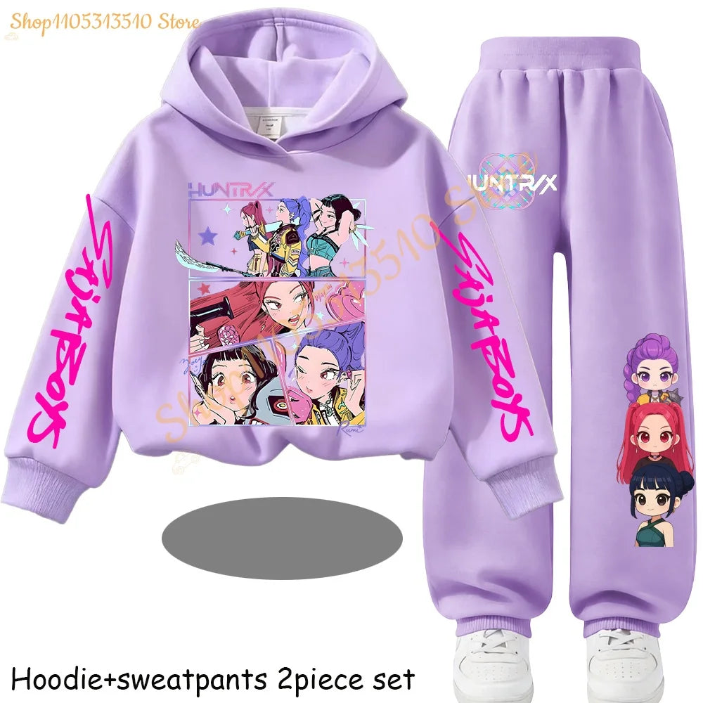 Huntrx Mira Rumi Zoey  Kawaii Pullover Sweatshirt Anime Trucksuit Cartoon Girls Boy Kids Clothes Unisex Sets Children Hoodies