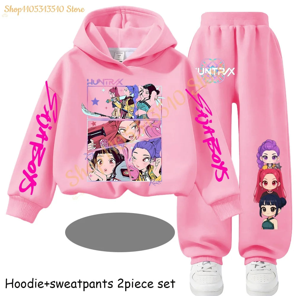 Huntrx Mira Rumi Zoey  Kawaii Pullover Sweatshirt Anime Trucksuit Cartoon Girls Boy Kids Clothes Unisex Sets Children Hoodies
