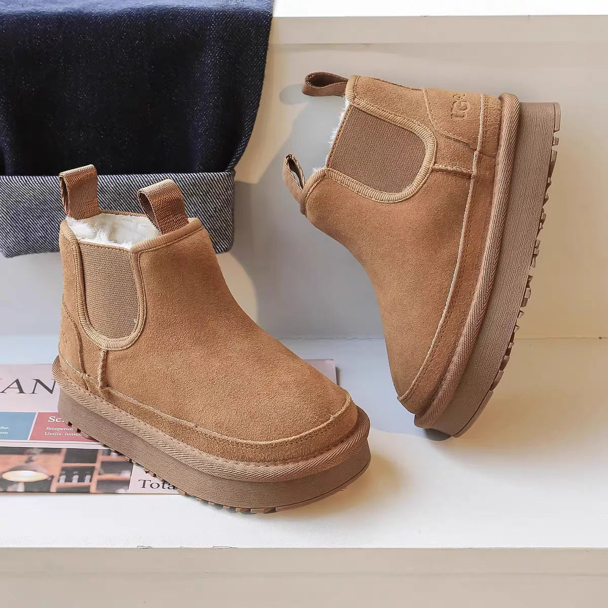 Kids Boots Boys Girls Thick Genuine Leather Warm Thicker Fur Children Winter Non-Slip Solid Zip Snow Boots Baby Suede Shoes